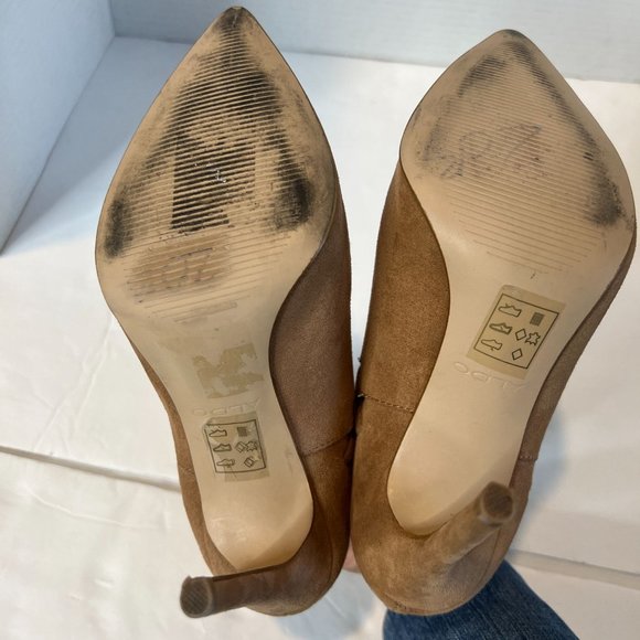 Aldo Women's Tuxedo Suede Pointed Toe Ankle Boots Tan Size 5 - Picture 9 of 11